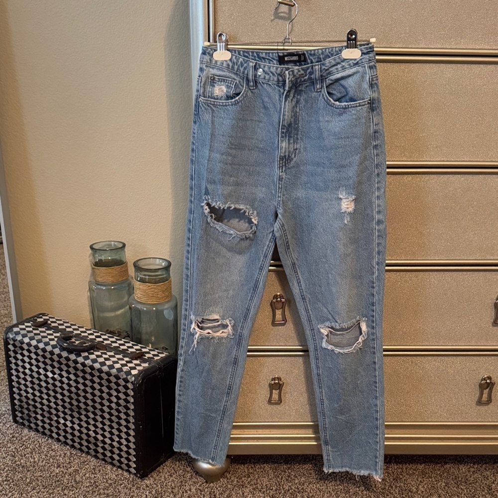 Missguided Light Blue Distressed Boyfriend Jeans